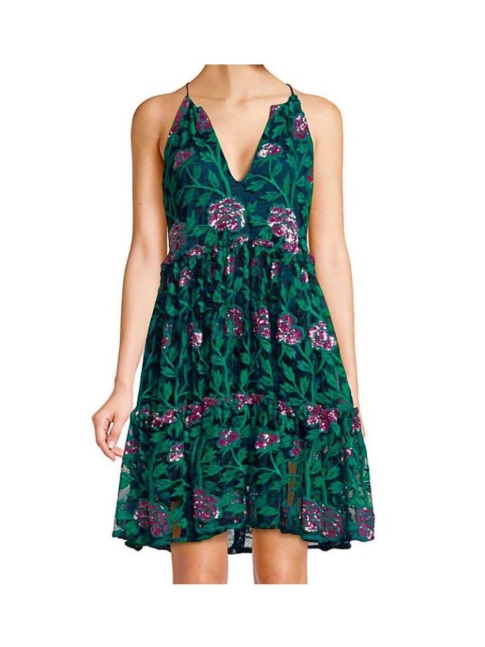 Belle Badgley Mischka Dress Size 2 Denya Floral Sequin Embroidered Lace